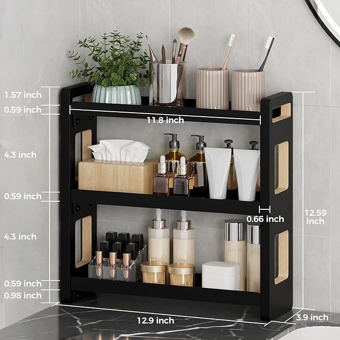 Bathroom Counter Organizer, Bathroom Counter Shelf, Black 3 Tier
