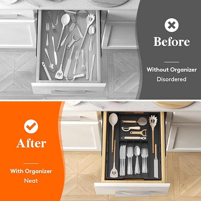 Lifewit Silverware Drawer Organizer, Expandable Utensil Tray for Kitchen, BPA Free Flatware and Cutlery Holder