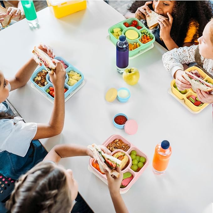 Caperci Original Lunchable Snack Containers for Kids & Adults - 5 Compartments Bento Snack Boxes with 4 Leakproof Small Containers, Wheat Straw