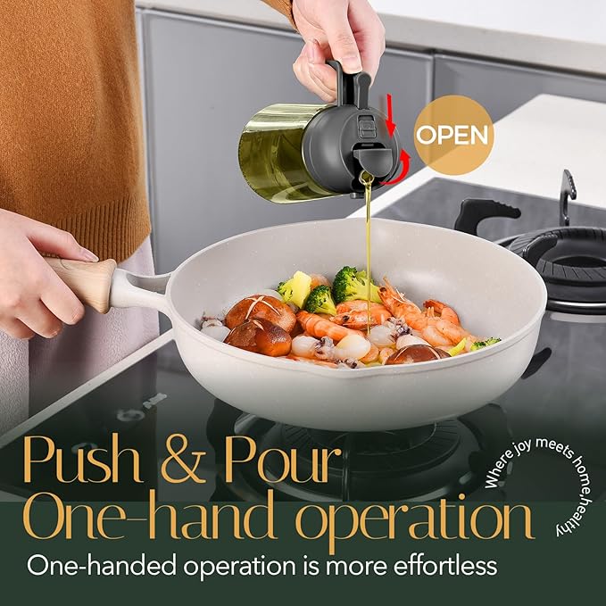 YARRAMATE 16oz/470ml Light-Blocking Dark Oil Sprayer for Cooking, 2 in 1 Olive Oil Dispenser Bottle for Kitchen, Premium Dark Green Glass Oil Bottle, Food-Grade Oil Mister for Air Fryer, BBQ (Black)