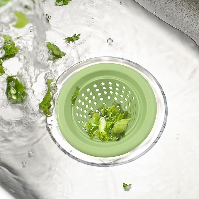 Silicone Strainer for Kitchen Sink, 2 Pack, Stainless Steel Reinforced, Basket Strainer, Drain Cover, Food Catcher, Debris Trap