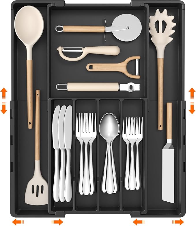 Lifewit Silverware Drawer Organizer, Expandable Utensil Tray for Kitchen, BPA Free Flatware and Cutlery Holder
