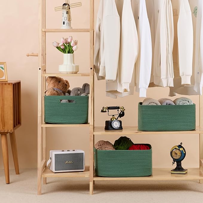 Large Storage Baskets for Organizing, 4 Packs Green