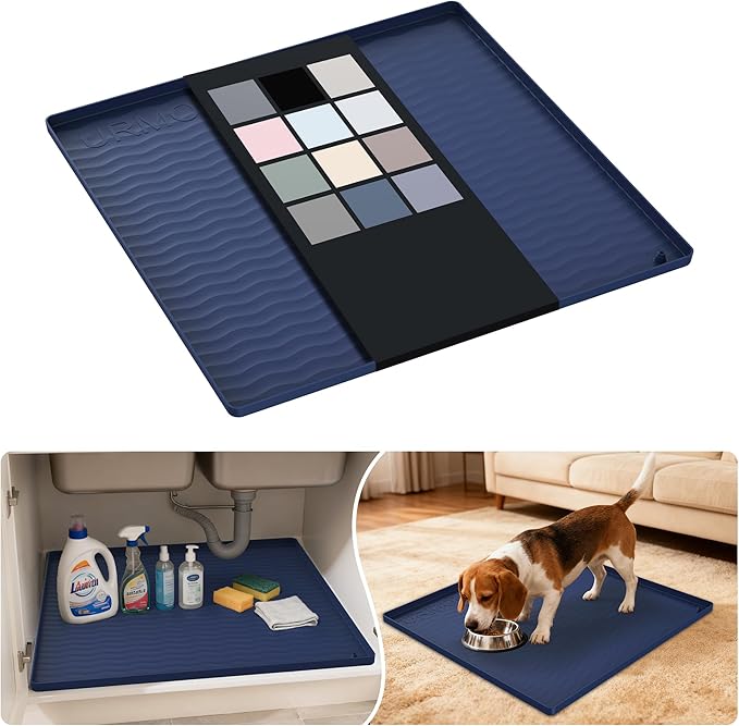 Waterproof Silicone Under Sink Mat 22'' x 22'' Shelf Liner for Kitchen, Navy