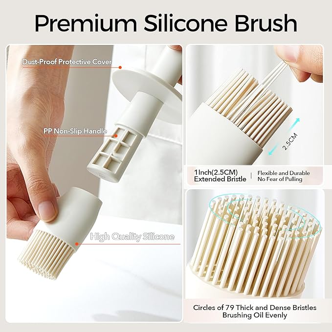 YARRAMATE 300ml /10oz Oil Dispenser with Brush - Glass Oil Bottle for Kitchen with Silicone Heat Resistant Basting Brush - Cooking Brush for Vinegar Sauce BBQ Grill Frying - Creamy White