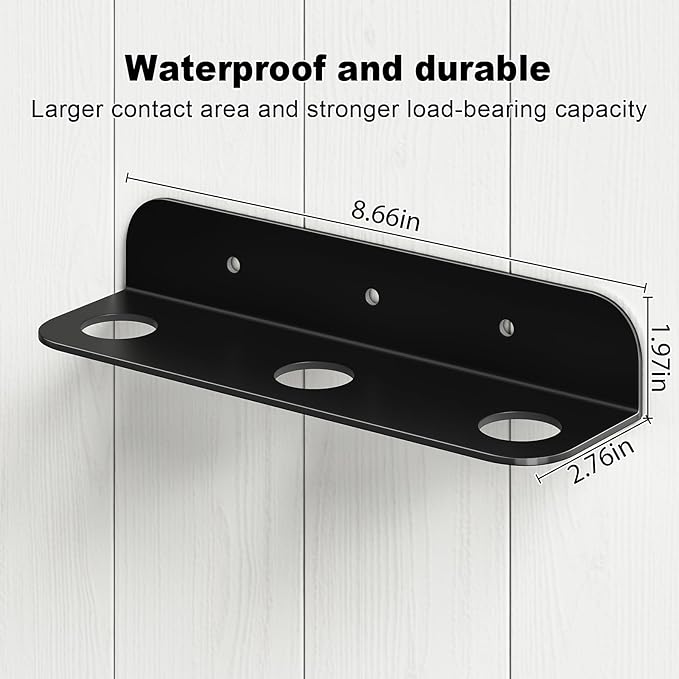 Refillable Shampoo and Conditioner Dispenser Set of 3 - Wall Mounted No Drill Pump with Bottles, 3 Chamber for Shower Soap and Body Wash Dispenser with Labels, Matte Black Bottle for Bathroom (16oz)