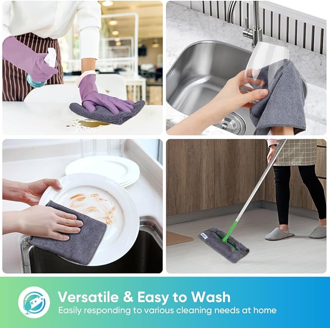 HOMEXCEL Grey Microfiber Cleaning Cloth, 12 Pack Premium Microfiber Towels for Cars, Lint Free, Scratch-Free, Highly Absorbent, Reusable Cleaning Rags for Car, Household, Kitchen, Window, 11.5"X11.5"