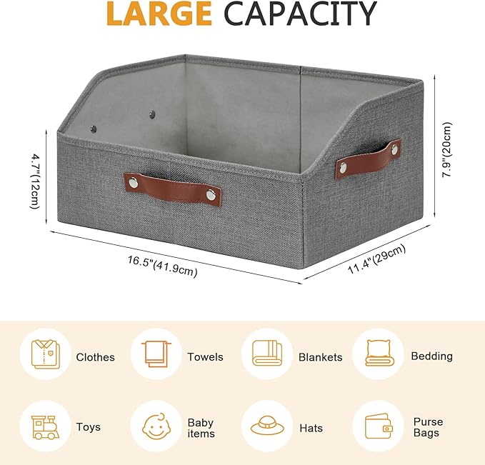 Closet Organizers and Storage, Linen Trapezoid Storage Bins with Handles, Gray