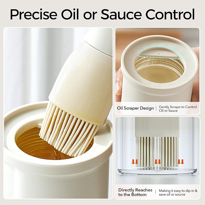 YARRAMATE 300ml /10oz Oil Dispenser with Brush - Glass Oil Bottle for Kitchen with Silicone Heat Resistant Basting Brush - Cooking Brush for Vinegar Sauce BBQ Grill Frying - Creamy White