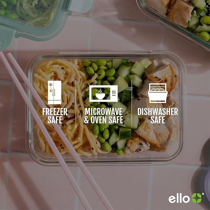 Ello Color Lock 2 Cup 6PC, 3 Pack Glass Meal Prep Sets Leak-Proof Glass Food Storage Containers with Airtight BPA-Free Plastic Lids, Dishwasher