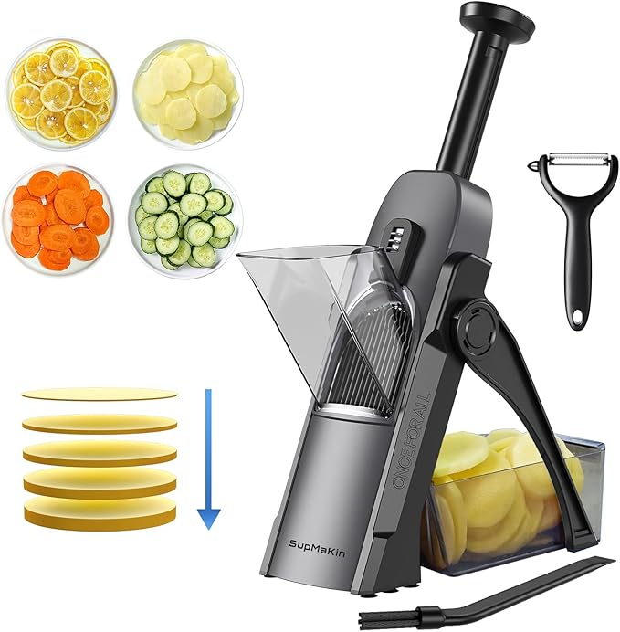 SupMaKin Safe Mandoline Slicer for Kitchen, Potato Slicer for Chips, Vegetable & Food Cutter,Thickness Adjustable 0.1-8 mm, Kitchen Faster Slice Artifact (Only Slicer)