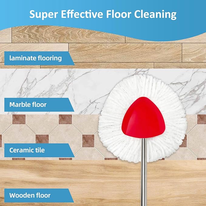 2 Pack Spin Mop Replacements Head Compatible for O ceda EasyWring 1 Tank System, Microfiber Mops Refills Hardwood Floor Cleaning, Base and 30-58in Handle Set Combo