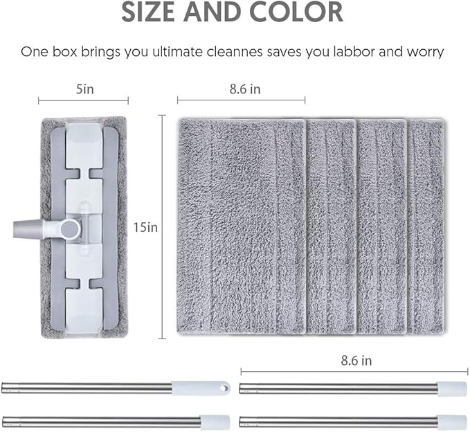 HOMTOYOU Microfiber Hardwood Floor Mop with 4 Washable Pads, 360 Rotation Dust Flat Mop with Ultra Long Stainless Steel Handle for Home/Office Floor Cleaning