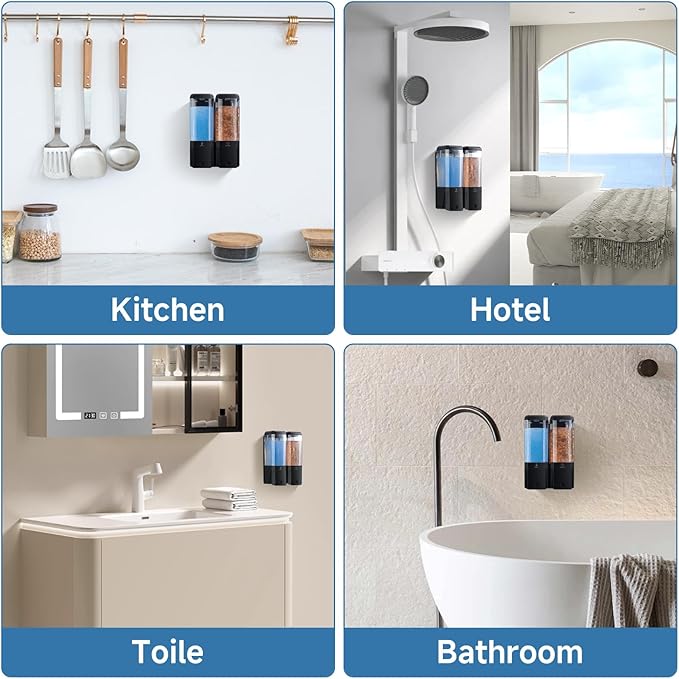 Shampoo and Conditioner Dispenser Wall Mounted, Shower Soap Dispenser No Drill Upadate Easy Slot Install, Shampoo Dispenser for Shower Bathroom Large Capacity 500ml * 2 Chamber Holder Black