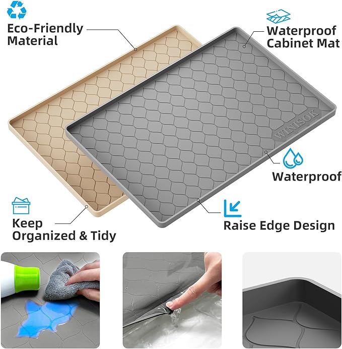 Winisok Silicone Under Sink Mat 28" x 19", kitchen Essentials and Gadgets, Shelf liner and Cabinet Protector, Home Organizers and Storage, Waterproof Bathroom Tray