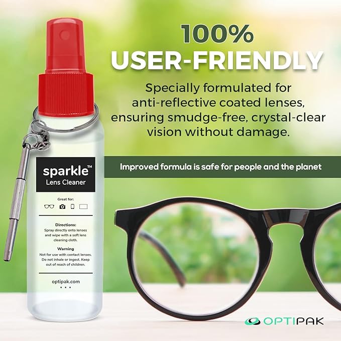 Sparkle Anti-Reflective Safe Lens Cleaner & Repair Kit – (2) 2oz Glasses Cleaner Spray, (2) Microfiber Cloth & Keychain Screwdriver for Eyeglasses, Sunglasses, Lenses & Screens (5 Piece Set)