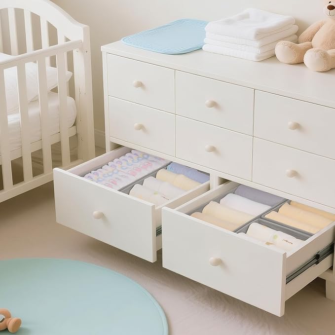 Drawer Organizer Clothes, 14 Pack Dresser Organizer for Baby Clothes, Grey