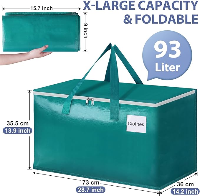 Moving Bags-Heavy Duty Moving Boxes, Storage Totes with Zipper, Green-4 Pack