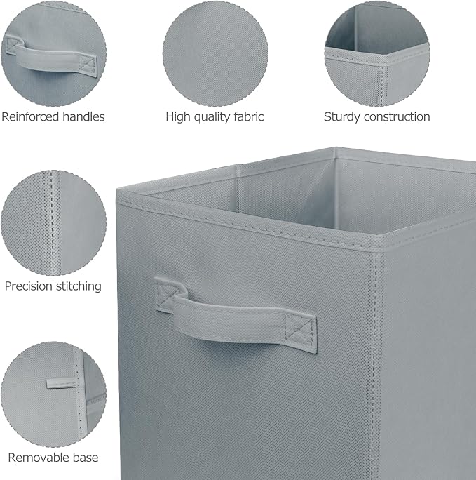 2 Pcs Storage Cubes, 10.5 Inch Collapsible Storage Bins, Fabric Foldable Bins for Organization, Durable Storage Bins for Closet, Shelves, Offices (Grey)