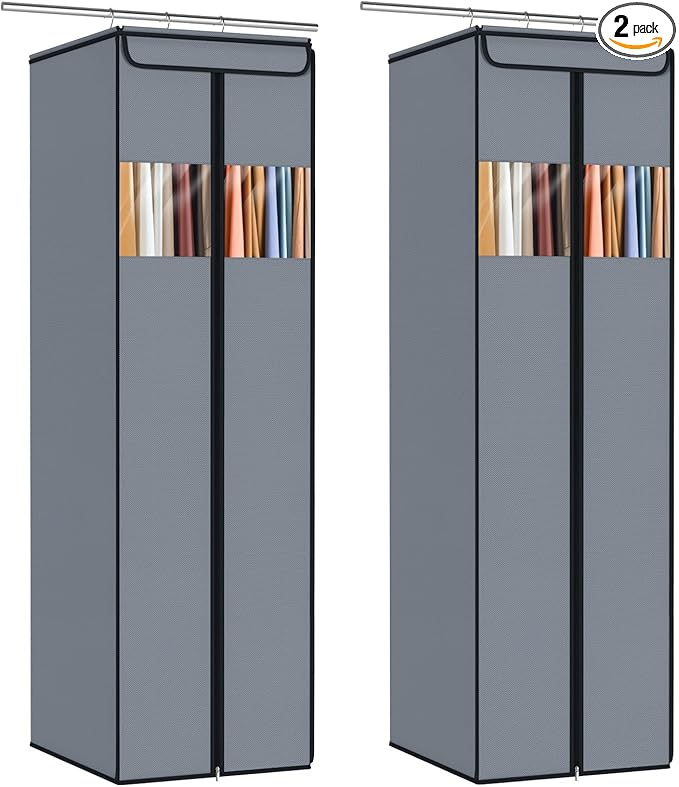 Zilink Extra Long Garment Bags for Gowns 65" Gown Bags for Long Dress with Clear Window Space Saving Formal Dress Bag for Long Dresses, Winter Coat, Trousers, Fur, Grey, 2-Pack
