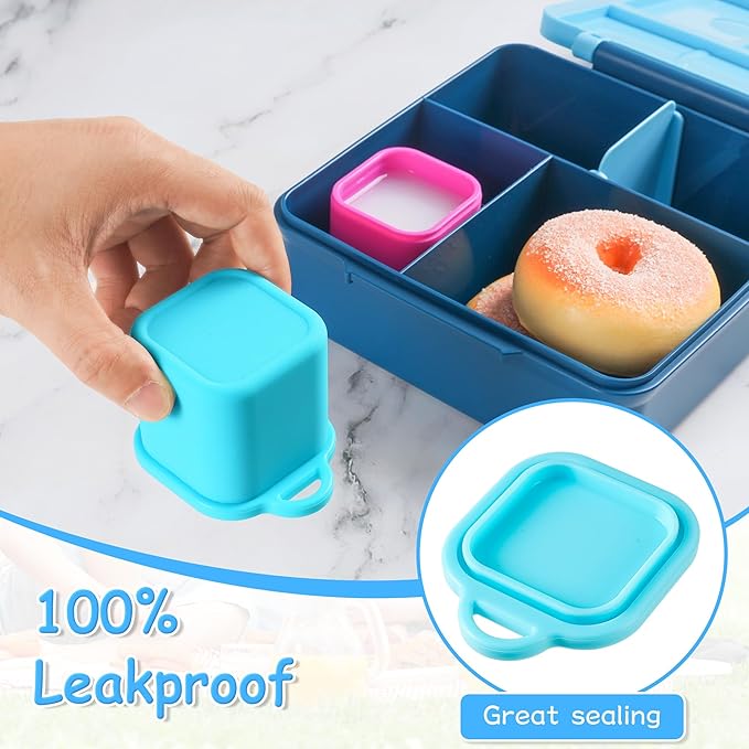 Ecurfu Silicone Dips Containers, 2x 4 oz Salad Dressing Container To Go, Condiment Container with Lids, Compatible with Most Bento Lunch Box