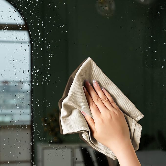 Puomue 6 Pack Microfiber Glass Cleaning Cloth, 16 Inch X 16 Inch, Lint Free Quickly Clean Window, Glasses, Windshields, Mirrors, and Stainless Steel