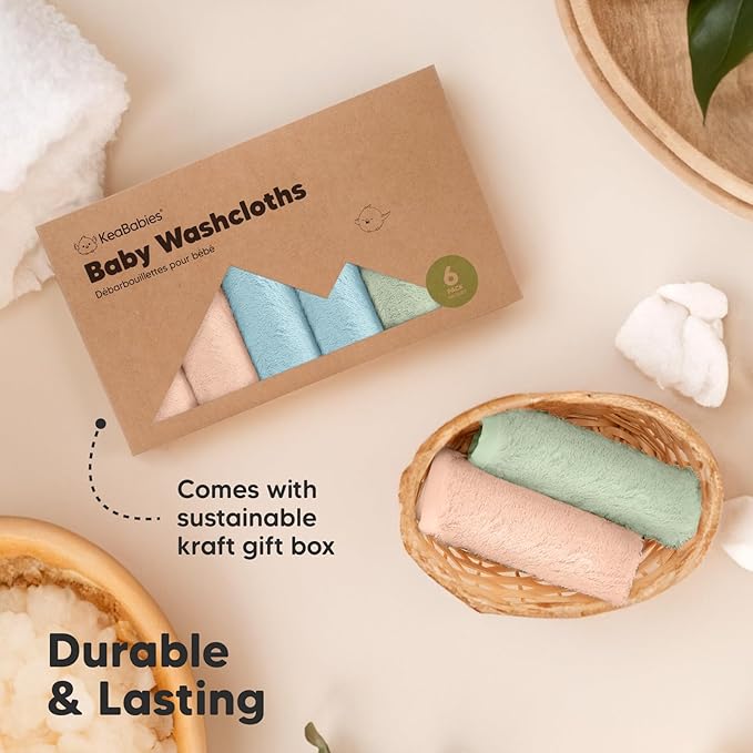 6-Pack Baby Washcloths – Soft Absorbent Viscose from Bamboo Washcloths for Face, Body, Baby Towels for Newborn, Kids, Toddlers, Infant, Gentle on Sensitive Skin, 10x10 Reusable Face Towels (Mellow)
