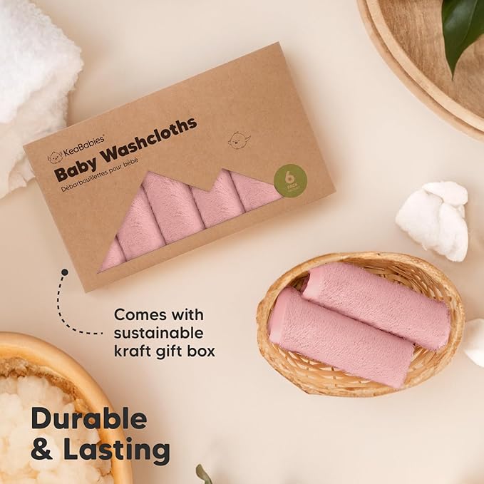 6-Pack Baby Washcloths – Soft Absorbent Viscose from Bamboo Washcloths for Face, Body, Baby Towels for Newborn, Kids, Toddlers, Infant, Gentle on Sensitive Skin, 10x10 Reusable Face Towels(Rosy)