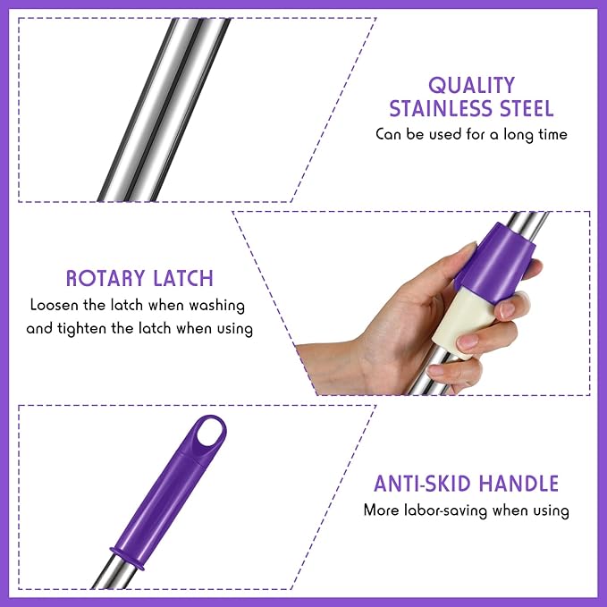 Spin Mop Replacement Handle 360 Degree Spin Mop Pole Handle Replacement Rotating Telescopic Stick for Head Replace Spinning Household Cleaning Accessories for Home(Purple)