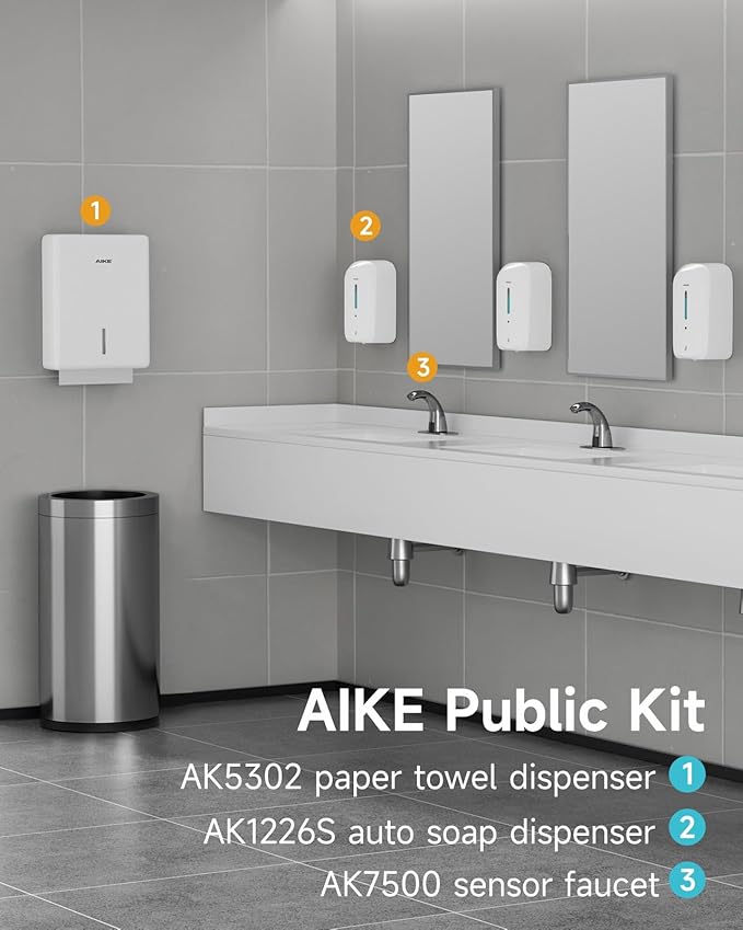 AIKE 33.8oz Automatic Wall Mount Liquid Soap Dispenser with Commercial ABS Construction, Model AK1226S(White)