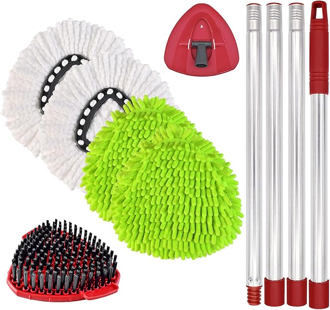Spin Mop Replacement Head Base Scrub Brush Handle, 4-Section 30-to-58 inch Mop Replacement Stick Compatible with Ocedar Handle for Easy Wring Mops Refills 7 Pack