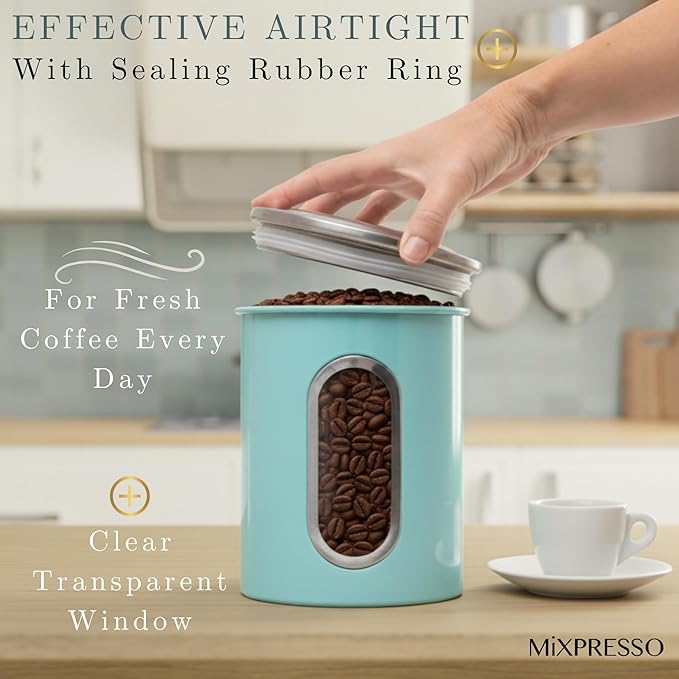 Mixpresso 3-Piece Aqua Blue Canisters Sets For The Kitchen, Airtight Canister Set With See Through Window, Storage Jars for Coffee Container