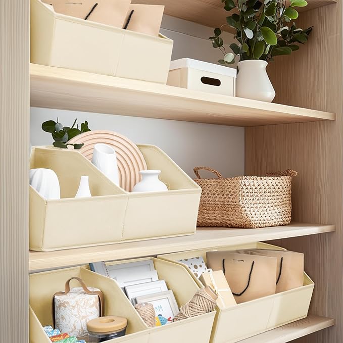 Homsorout Closet Organizers and Storage Bins - 8 Pack Collapsible Divided Trapezoidal Cube Storage Bins Baskets with Orange Handle for Organizing Clothes Blankets, Toys, Books, Towels(Beige)