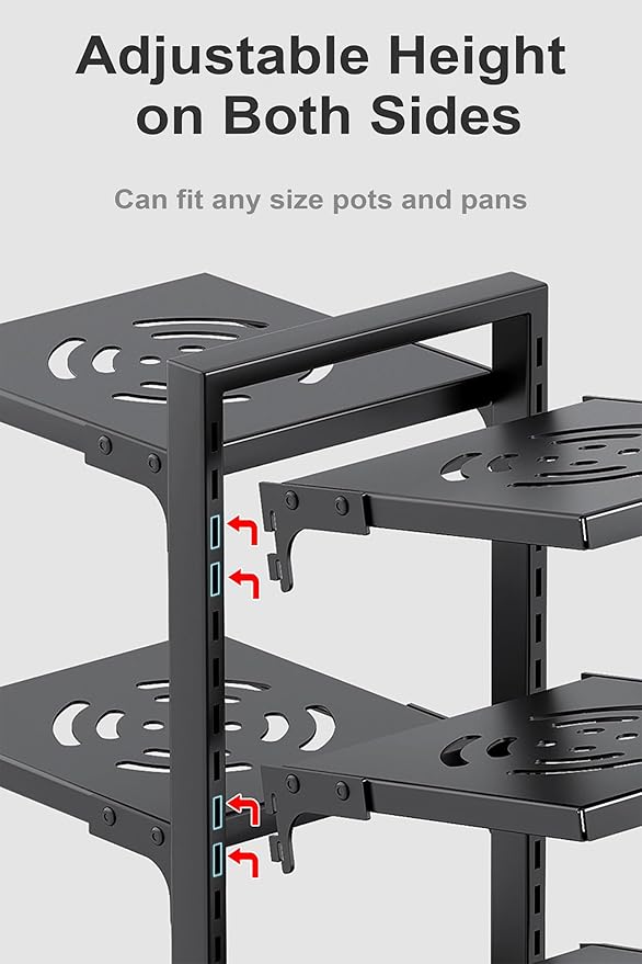Pots and Pans Organizer for Cabinet, Heavy Duty Pot Pan Rack under Sink Organizers and Storage，Kitchen Cabinet Organizer with 7 Tiers
