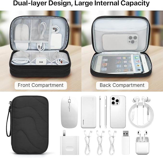 Skycase Tech Pouch - Lightweight Electronics Organizer Travel Case - Double Layers Cable Organizer - All-in-One Storage Bag for Charger, Cord, Phone, Flash Drive, Essentials