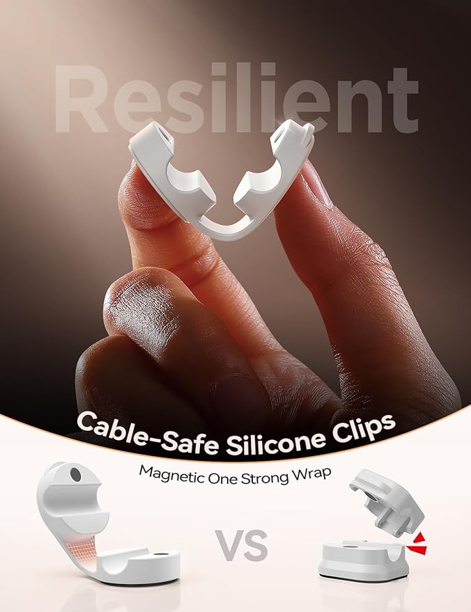 8-Pack Cord Organizer Silicone Magnetic Cable Clips [8 mm Wider Cable Accessible] Desk Wire Management, FLYLEAD Desktop Cord Holder for Nightstand, Office Workspaces Desk Organization Home Accessories