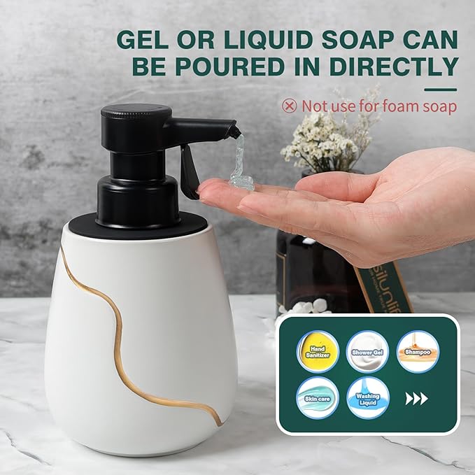 BosilunLife Automatic Soap Dispenser Bathroom - Liquid Hand Free Dispenser Battery Operated Smart Electric Lotion Soap Dispenser with Waterproof Pump Dish Soap Dispenser Ceramic White, 17oz