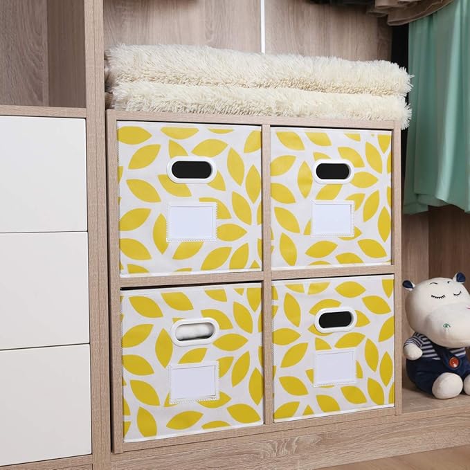 MAX Houser Fabric Storage Bins Cubes Baskets Containers with Dual Plastic Handles for Home Closet Bedroom Drawers Organizers, Foldable, Set of 4