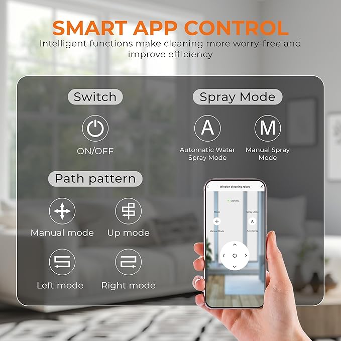 FRUITEAM Window Cleaning Robot with Dual Water Spray, APP and Remote Control, Automatic Window Cleaner with Leather Belt for Frame Glass