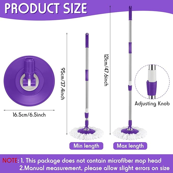 Spin Mop Replacement Handle 360 Degree Spin Mop Pole Handle Replacement Rotating Telescopic Stick for Head Replace Spinning Household Cleaning Accessories for Home(Purple)