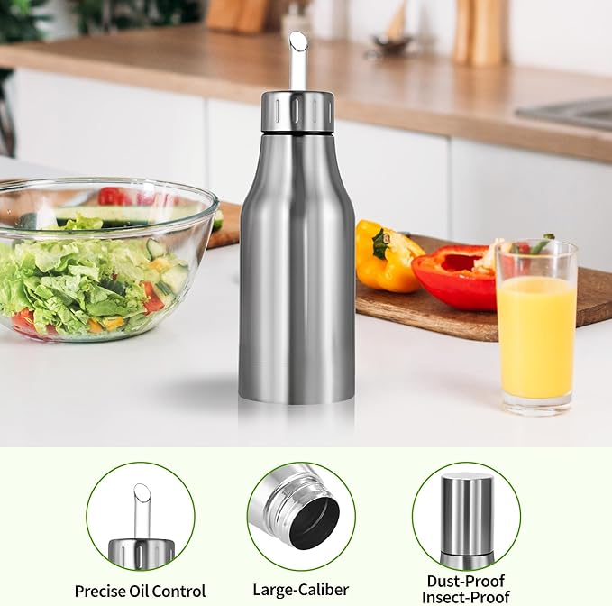 Stainless Steel Oil Dispenser Bottle - 750ML Leak-Proof Oil Container for Kitchen, Olive Oil & Cooking Liquids-26OZ