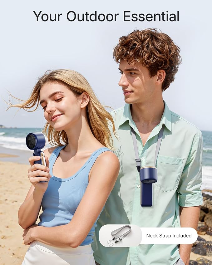 Portable Handheld Turbo Fan - 5 Gear High Speed 4000mAh Rechargeable Mini Personal Hand Fan Blow Cold Air, Battery Operated Travel Essentials, Beach Vacation, Gifts for Women, Men (Navy Blue)