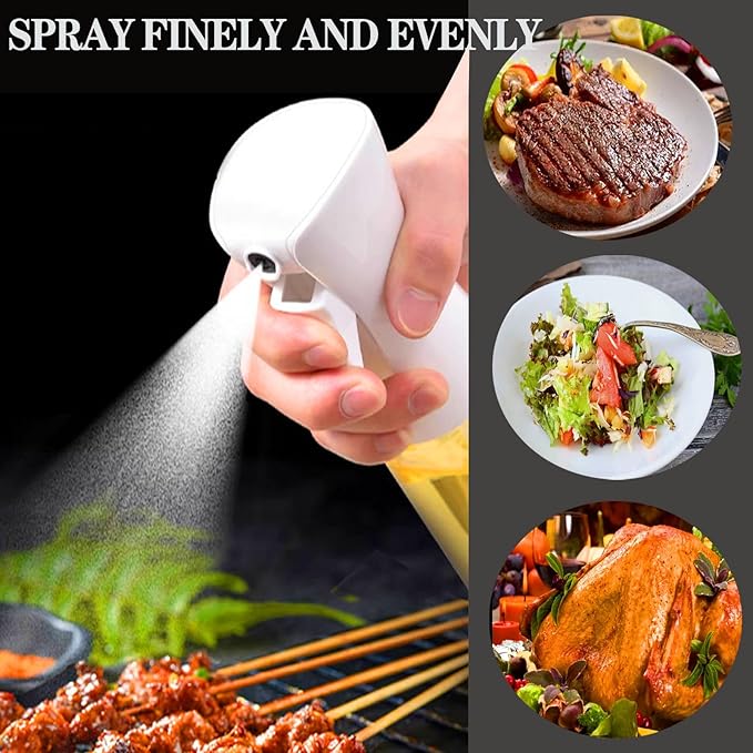 Oil Sprayer for Cooking -200ml Glass Olive Oil Sprayer, Cooking Sprayer, Kitchen Gadgets for Air Fryer, Canola Oil Spritzer, Widely Used for Salad Making, Baking, Frying, BBQ (White)