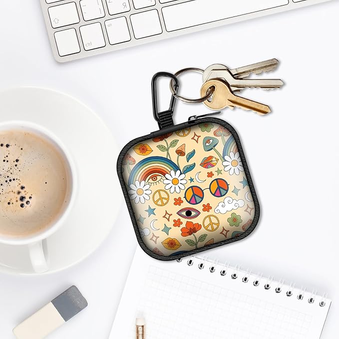 Square Data Cable Earbud Charger Coin Storage Bag Shockproof and Drop-Proof EVA Material Compatible with AirPod(Mushroom Rainbow Flower)