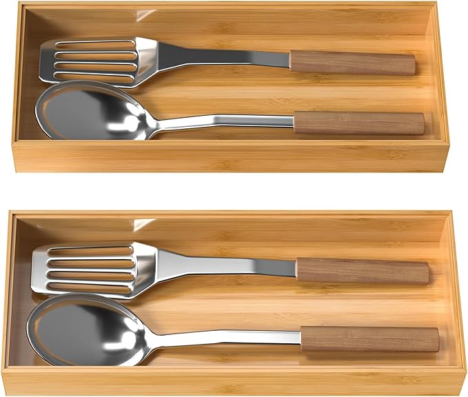 Bamboo Drawer Organizer, Stackable Utensil Organizer for Kitchen