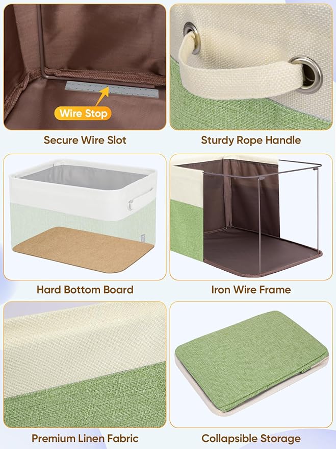 4 Pack Fabric Closet Storage Bins for Shelves, Green, 17''x13''x10.5''