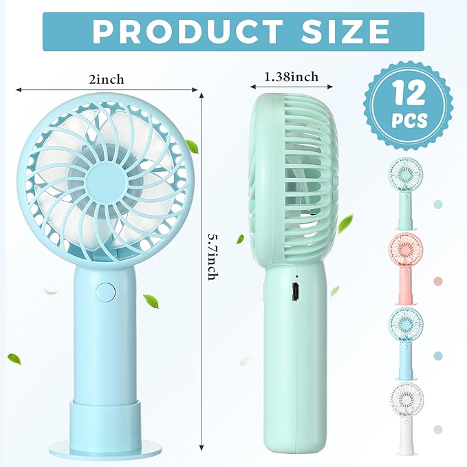 Tujoe 12 Pcs Mini Powerful Handheld Fan 3 Speed Personal Small Portable Rechargeable Fan with Base USB for Women Eyelash Makeup Office Travel Beach Indoor Outdoor (Mixed Colors)