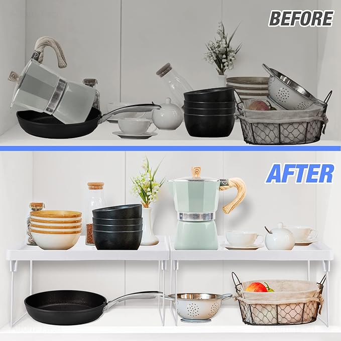 4-Pack Stackable Plastic Kitchen Storage Shelf Foldable Rack