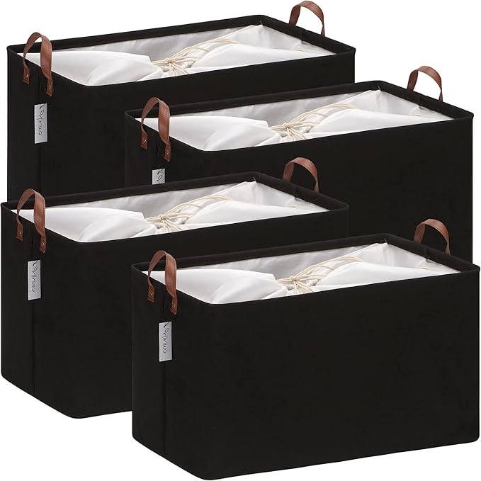 70L Extra Large Storage Bins, 4-Pack Closet Organizers and Storage, Black