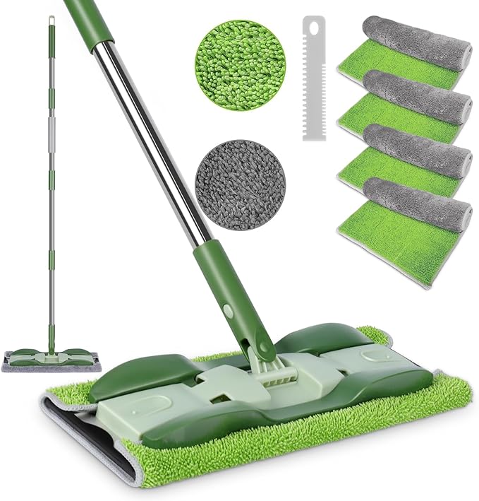 MASTERTOP Microfiber Mop - Flat Floor Mops Wet Dry Dust Mop with 4 Washable Pads & 52.4'' Stainless Steel Handle for Hardwood Laminate Tile Floor Cleaning